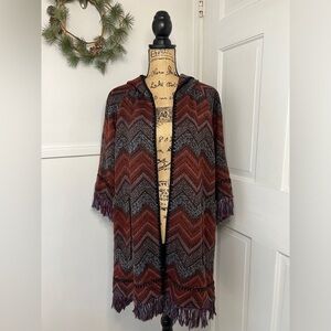 Anthropologie Hei Hei Mesilla Jacquard Fringe Hooded Sweater Coat